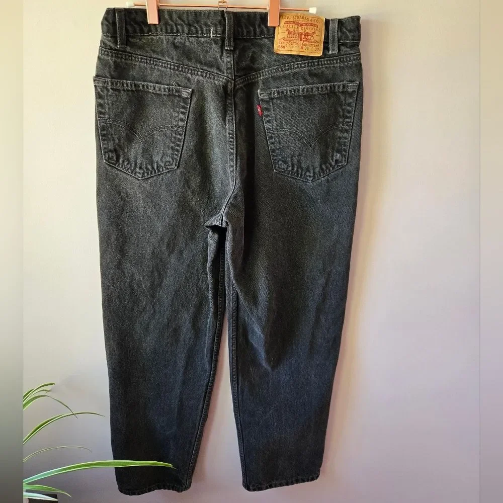Vintage 90s Levi’s 550 Relaxed Fit Black Wash Jeans - Made in USA/PR - 36x30